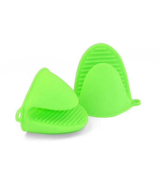 Pair of silicone oven heat insulated finger gloves - green - Prozone