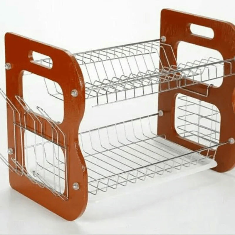 2 layer dish rack with wooden side - Prozone