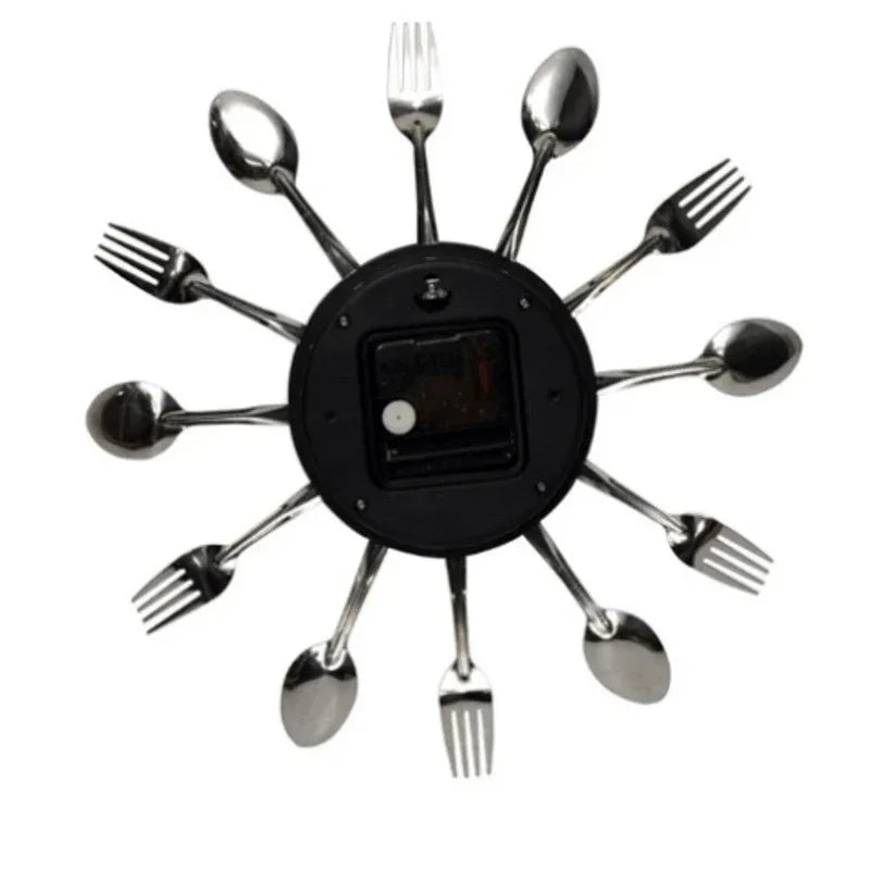 Silver fork spoon kitchen cutlery wall clock  - Prozone