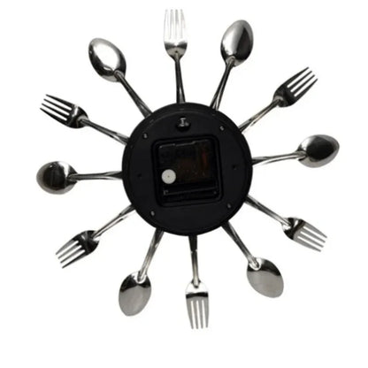 Silver fork spoon kitchen cutlery wall clock  - Prozone