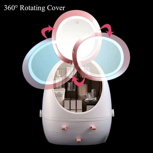 360 rotating led mirror makeup organizer - Prozone