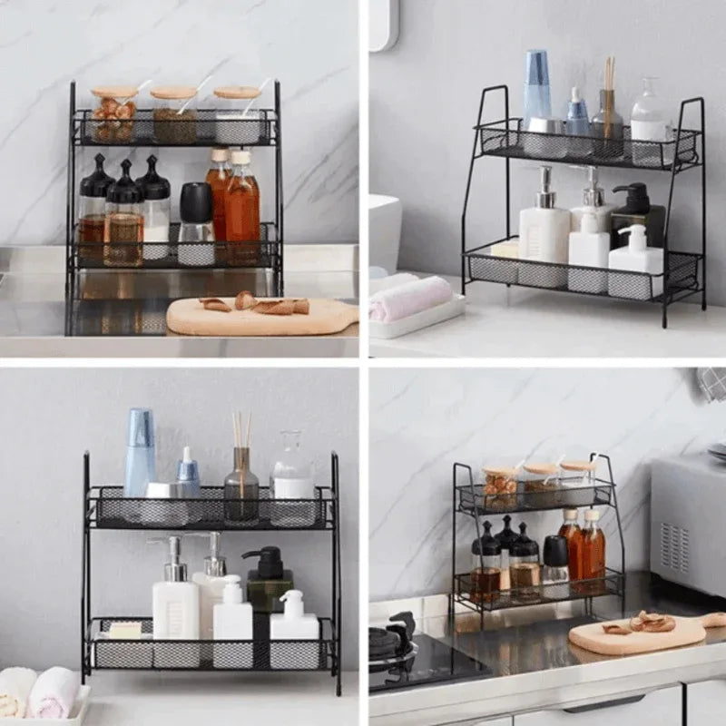 double layer iron rack kitchen and bathroom organizer - Prozone