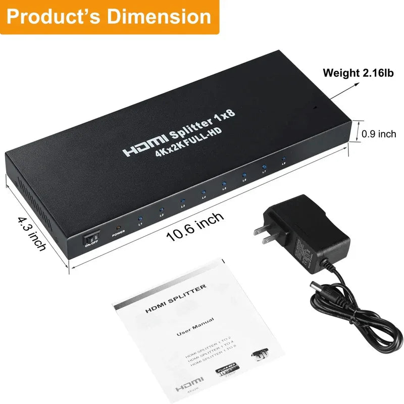 1 in 8 powered 4k hdmi splitter with charger - Prozone