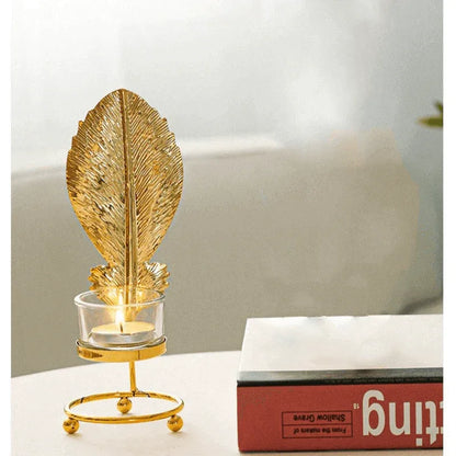 gold leaves metal candlestick holder - Prozone