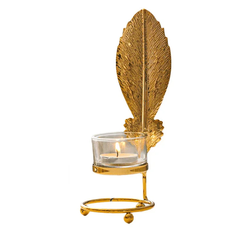 gold leaves metal candlestick holder - Prozone