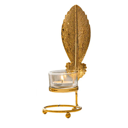gold leaves metal candlestick holder - Prozone