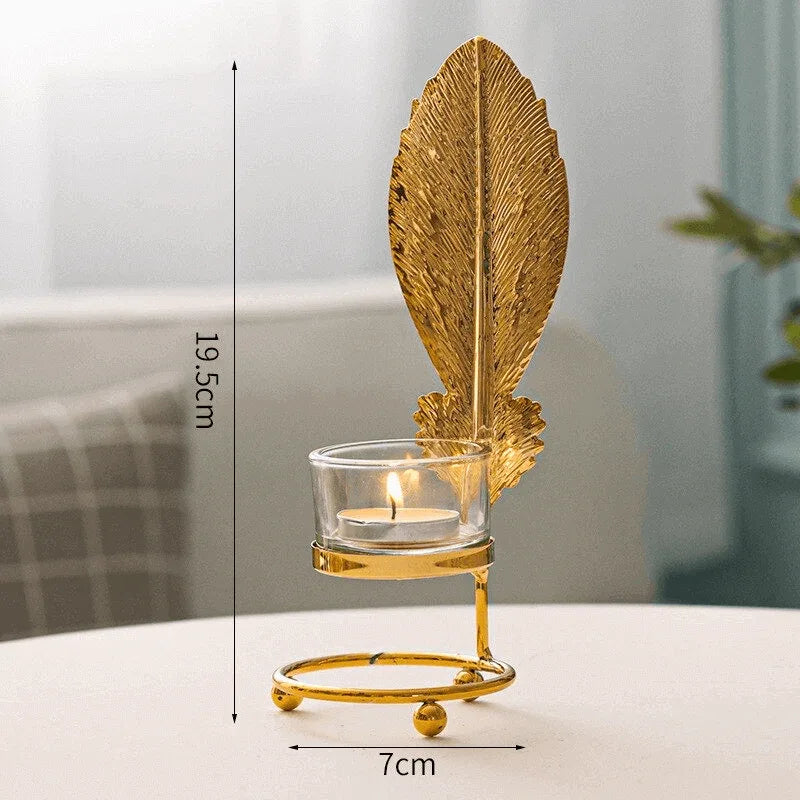gold leaves metal candlestick holder - Prozone