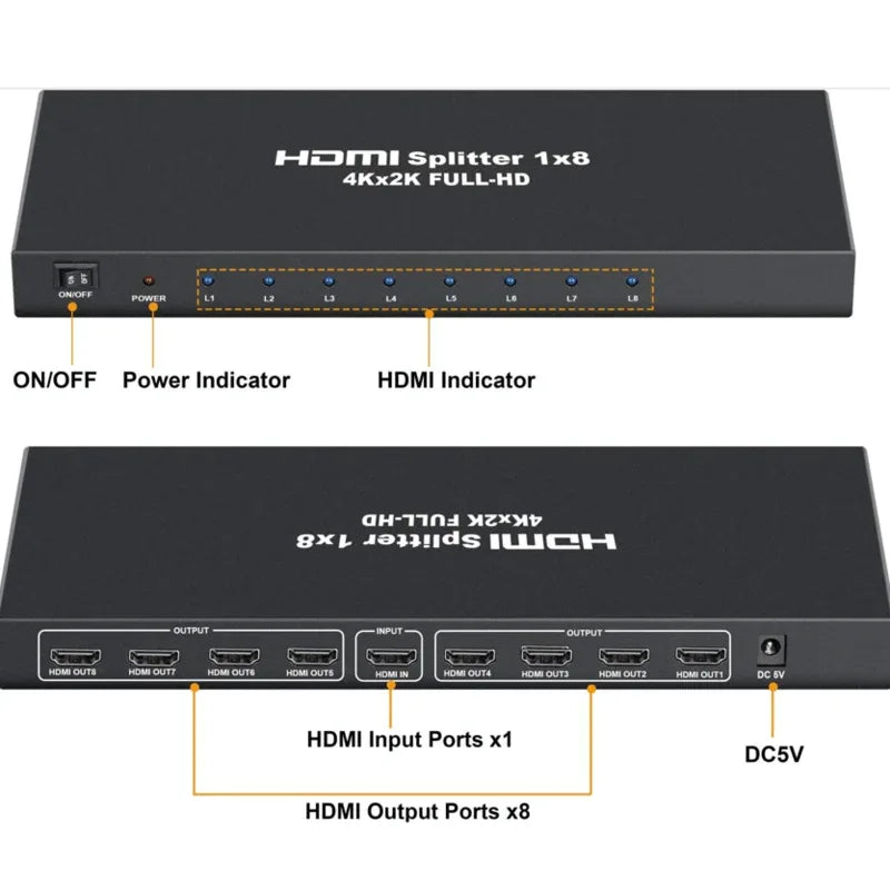 1 in 8 powered 4k hdmi splitter with charger - Prozone
