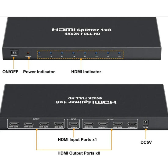 1 in 8 powered 4k hdmi splitter with charger - Prozone