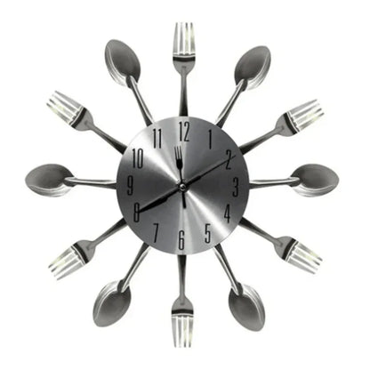 Silver fork spoon kitchen cutlery wall clock  - Prozone