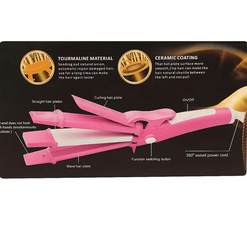 Kemei 3 in 1 hair straightener curler crimper km-987 - Prozone