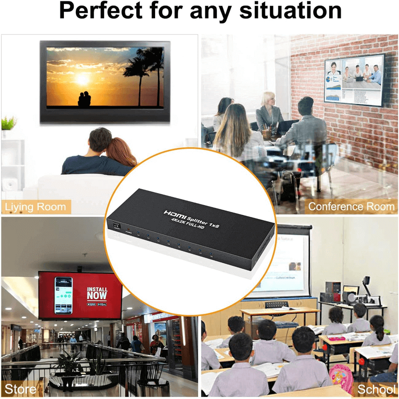 1 in 8 powered 4k hdmi splitter with charger