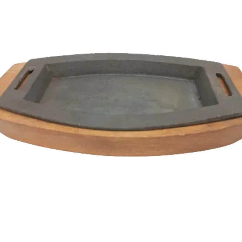 Imperial cast iron sizzler plate with thick wood base 8.5 inch - Prozone