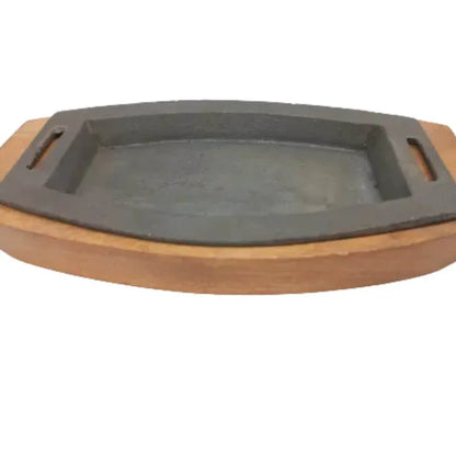Imperial cast iron sizzler plate with thick wood base 8.5 inch - Prozone