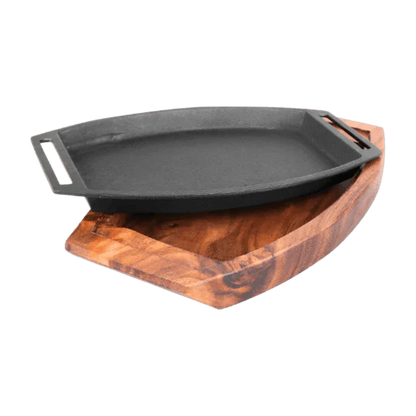 Imperial cast iron sizzler plate with thick wood base 8.5 inch - Prozone