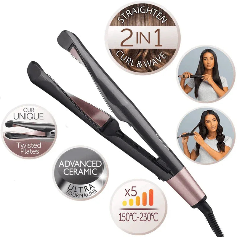 2 in 1 twisted hair straightener and curler iron - Prozone