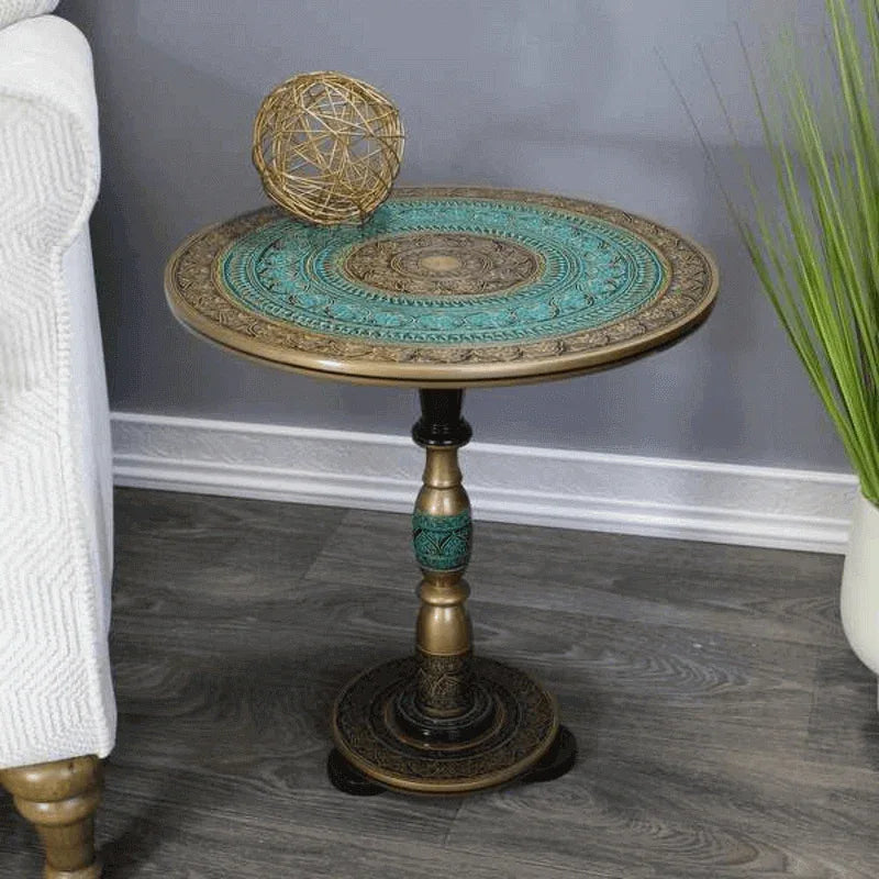Natural rosewood round accent table turquoise - Prozone
