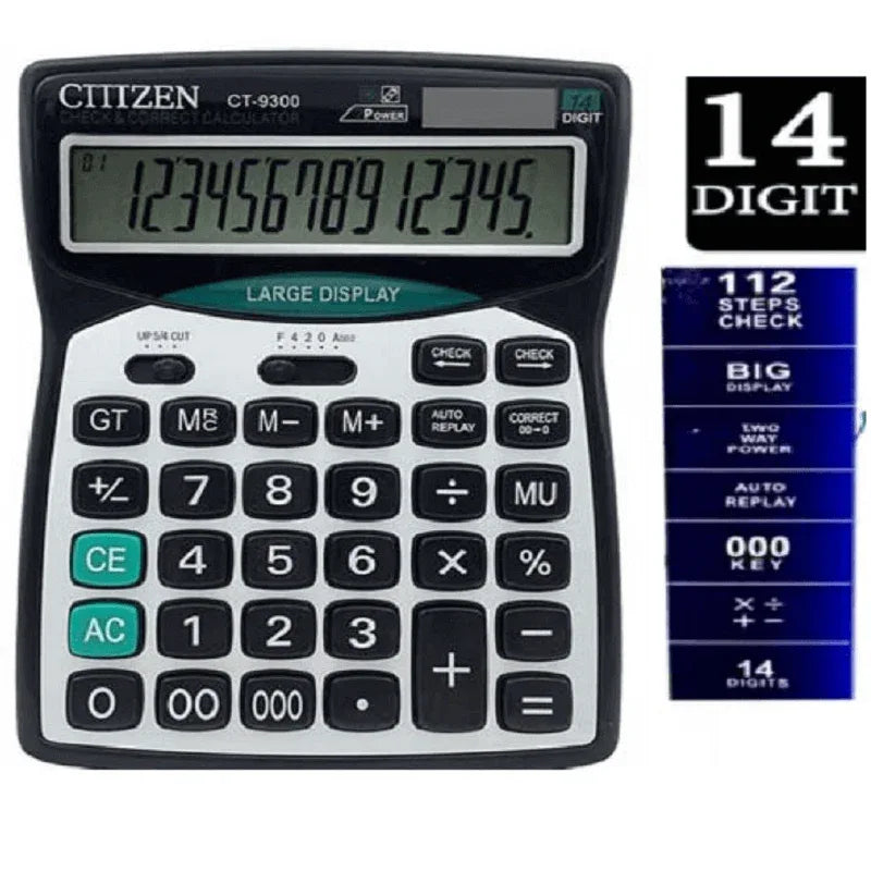 14 digit solar dual power calculator ct 9300 - Prozone