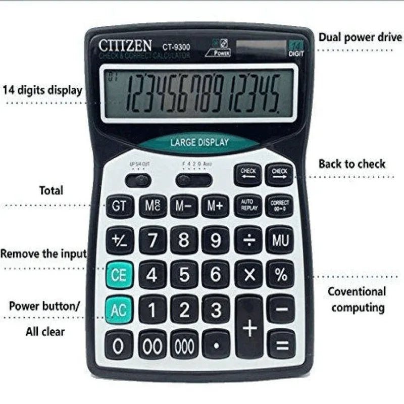 14 digit solar dual power calculator ct 9300 - Prozone