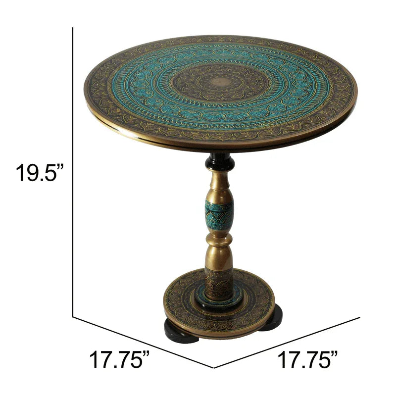 Natural rosewood round accent table turquoise - Prozone