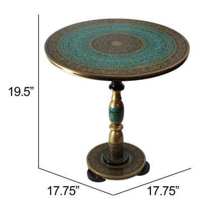 Natural rosewood round accent table turquoise - Prozone