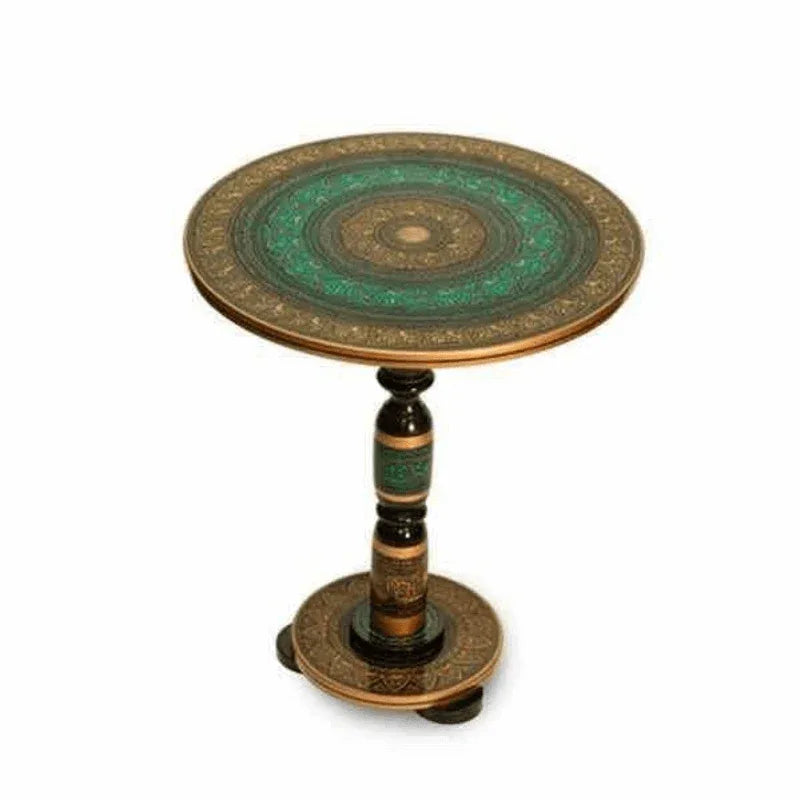 Natural rosewood round accent table turquoise - Prozone