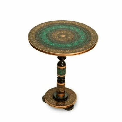 Natural rosewood round accent table turquoise - Prozone
