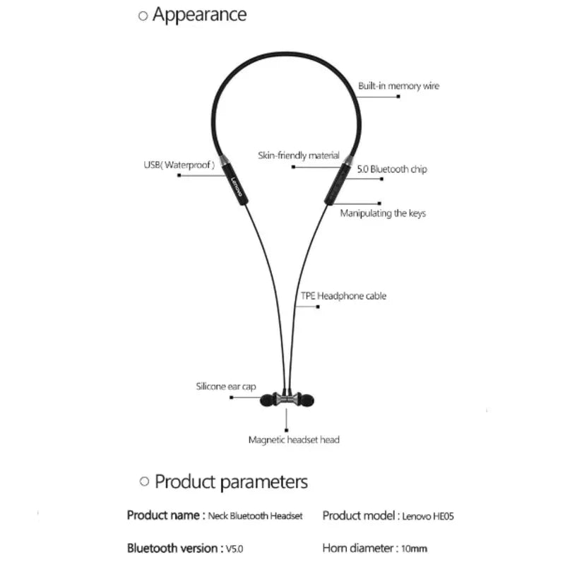 Lenovo neckband wireless headphones he05 - Prozone