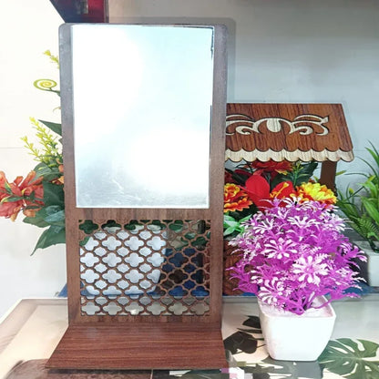 Wooden Frame Acrylic Mirror Shelf With 1 Pc of flower pot - Prozone