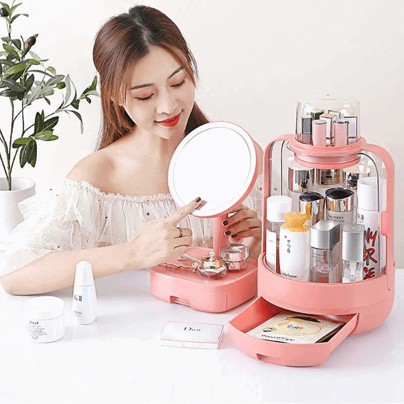 Full moon led mirror cosmetic storage box - Prozone