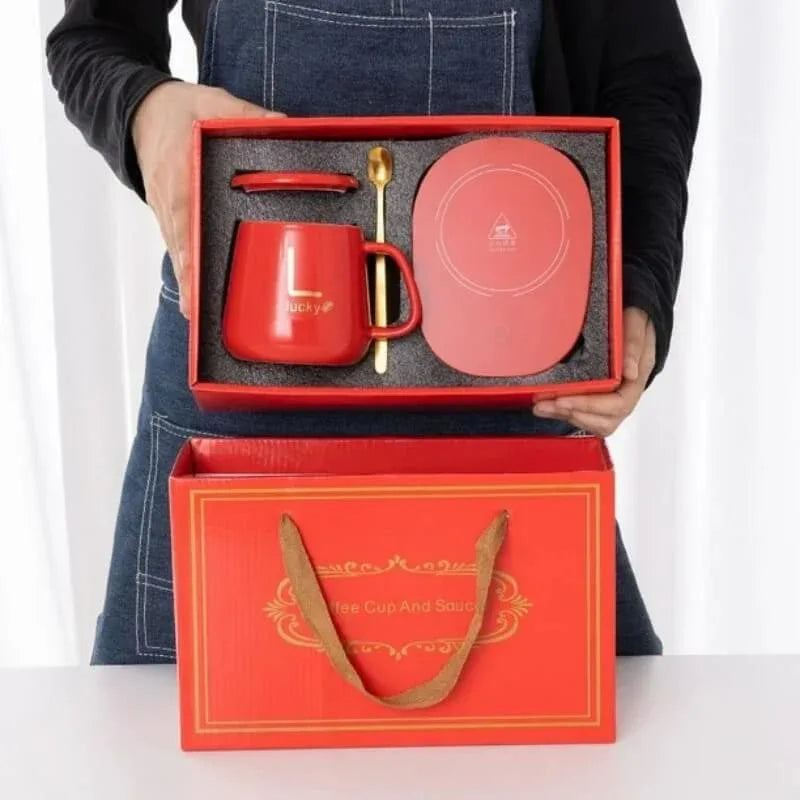Ceramic mug red color with temperature control plate - Prozone