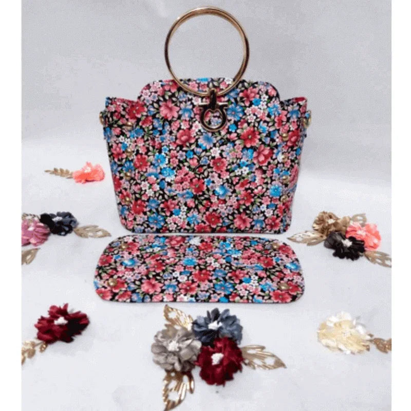 Gold handle flower bloom leather handbag - Prozone