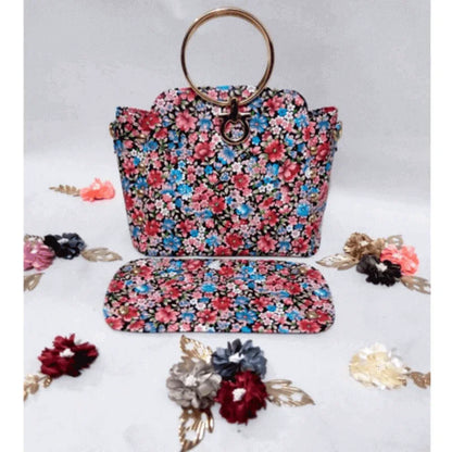 Gold handle flower bloom leather handbag - Prozone