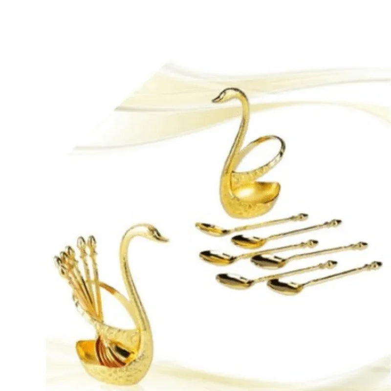 Artistically crafted gold swan table spoon set - Prozone