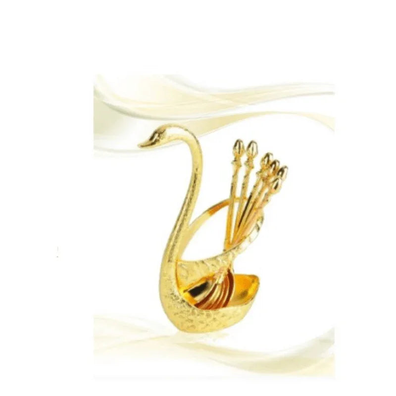 Artistically crafted gold swan table spoon set - Prozone