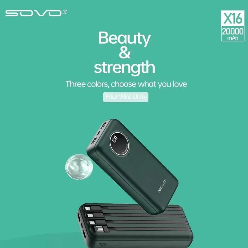 Sovo x16 20000 mah power bank with built in cables - Prozone