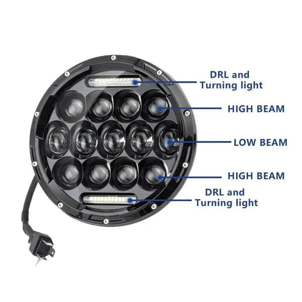 Universal 7 inch 75w 13 led round projector headlight - Prozone