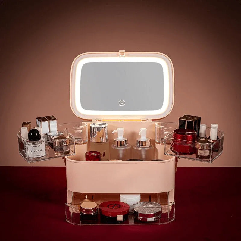 Drawer type led mirror cosmetic storage box - Prozone