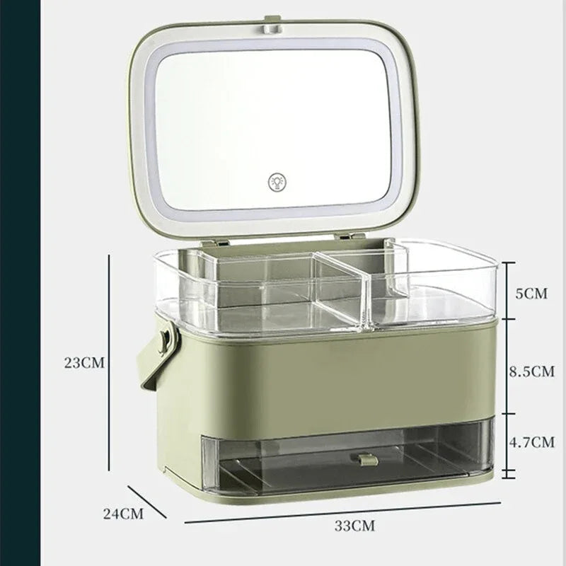 Drawer type led mirror cosmetic storage box - Prozone