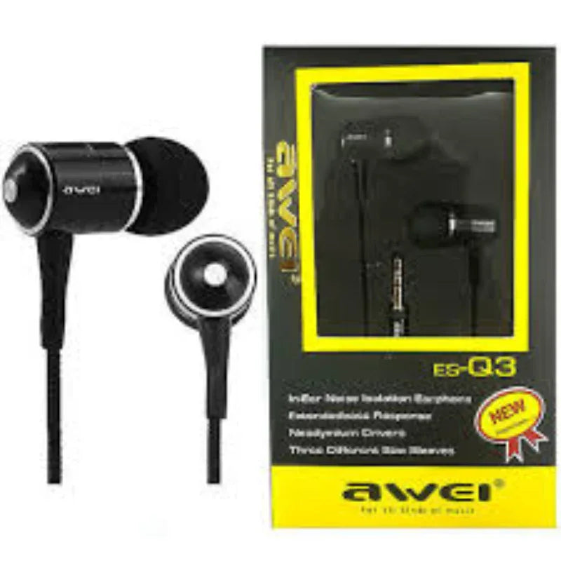 Awei es-q3 3.5mm wired earphone black super bass - Prozone