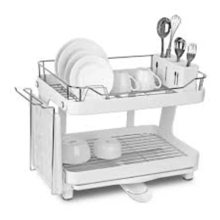 Double tier dish drying rack with rotatable drainer tray - Prozone