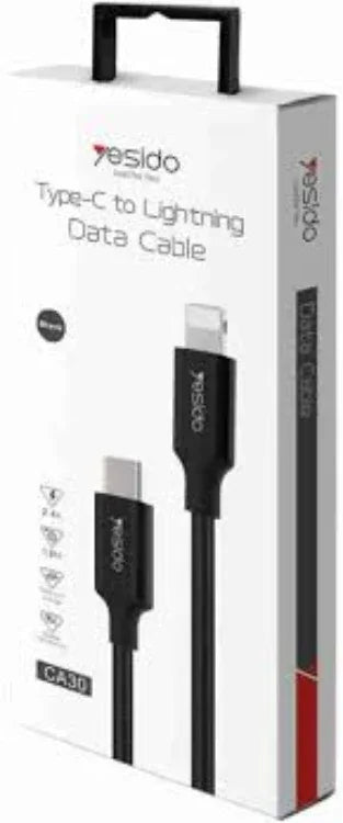 Black 2.4 a yesido ca30 type c lightning data cable - Prozone