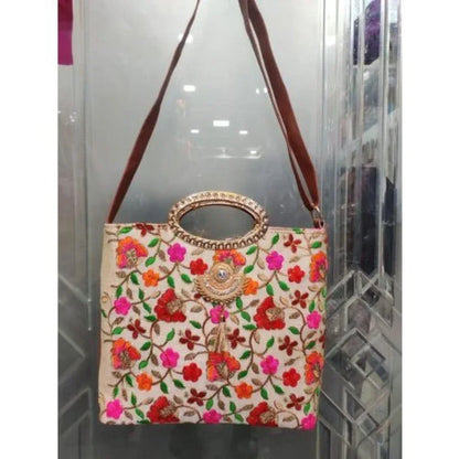 Gold handle flower bloom leather handbag - Prozone