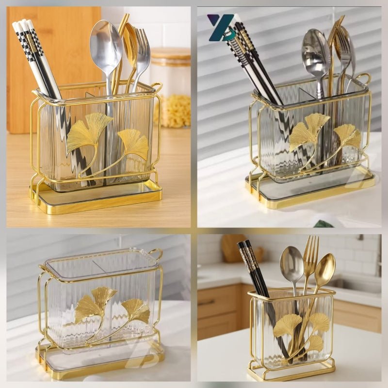Luxury Golden Leaf Cutlery Holder - Prozone