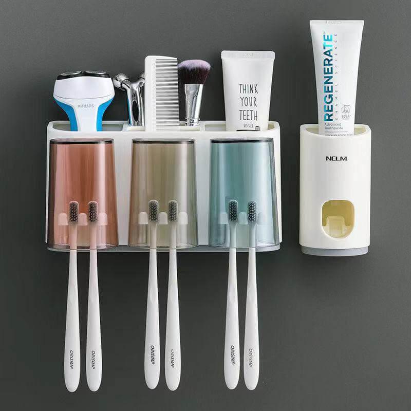 3 Cups Toothbrush holder with Toothpaste Dispenser-Squeezer - Prozone