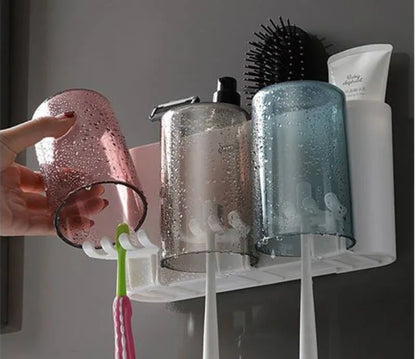 3 Cups Toothbrush holder with Toothpaste Dispenser-Squeezer - Prozone