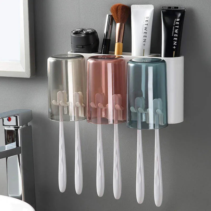 3 Cups Toothbrush holder with Toothpaste Dispenser-Squeezer - Prozone