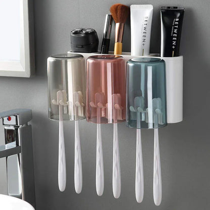 3 Cups Toothbrush holder with Toothpaste Dispenser-Squeezer - Prozone