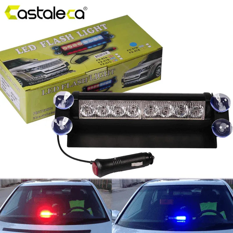 8 led red blue police flash light for dashboard - Prozone