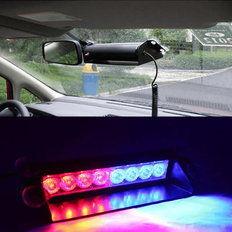 8 led red blue police flash light for dashboard - Prozone